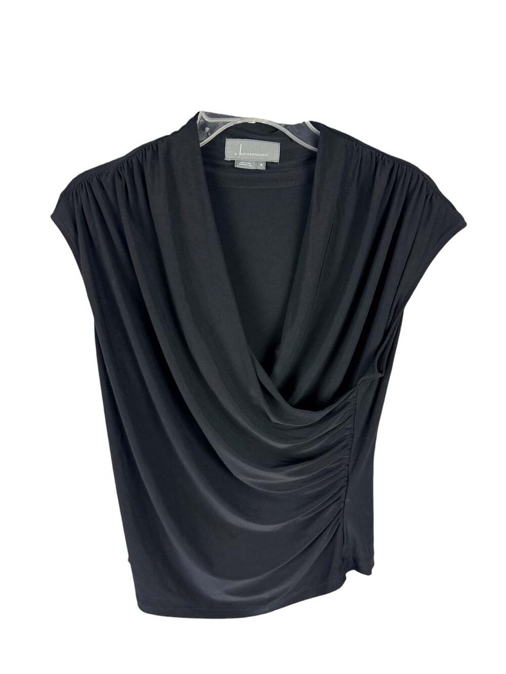 Anthropologie Black Draped Sleeveless Ruched Black V Neck Top M